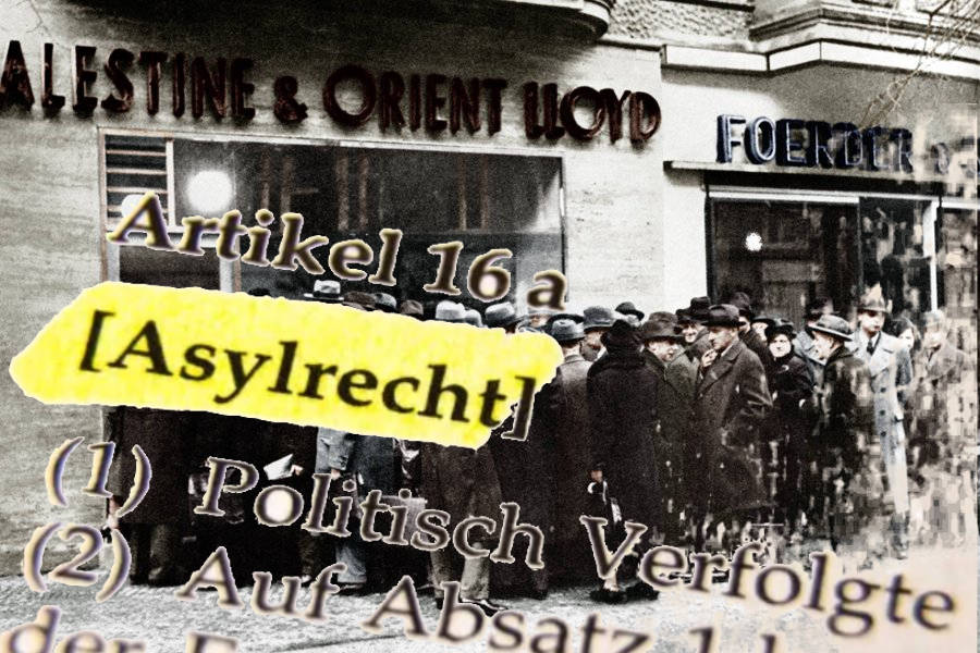 Auswanderungswillige Juden stehen 1939 vor einem Reisebüro in der Meinekestraße in Berlin (Foto digital koloriert). (© picture-alliance/akg)